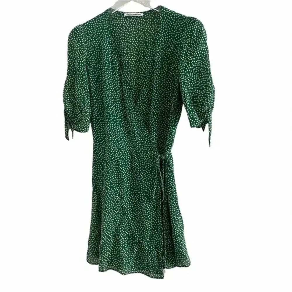 Reformation Sammy Mini Wrap Dress Green Daisies Size XS B1177 - Picture 4 of 7